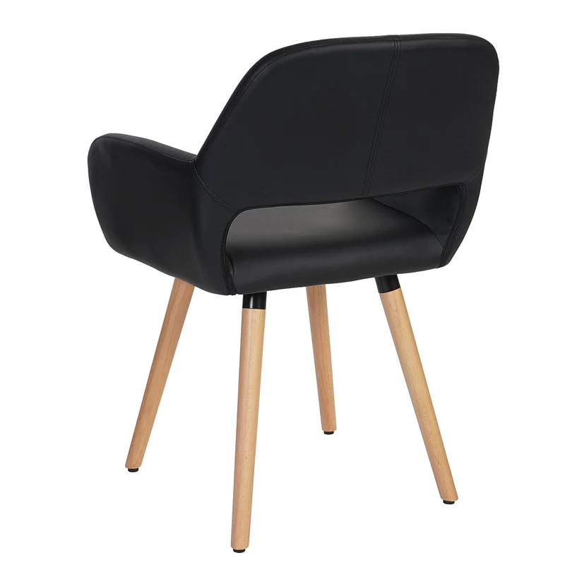 Chaise de salle à manger bureau visiteur design rétro en synthétique noir pied en bois clair 04_0002137