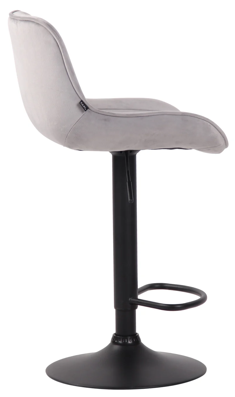 Tabouret de bar chaise haute x1 en velours gris coutures verticales support en métal noir 10_0005113
