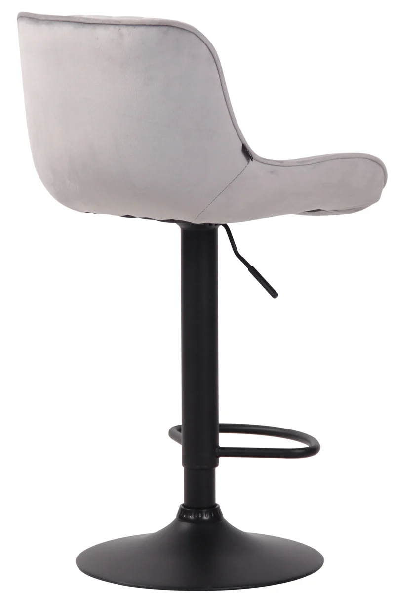 Tabouret de bar chaise haute x1 en velours gris coutures verticales support en métal noir 10_0005113