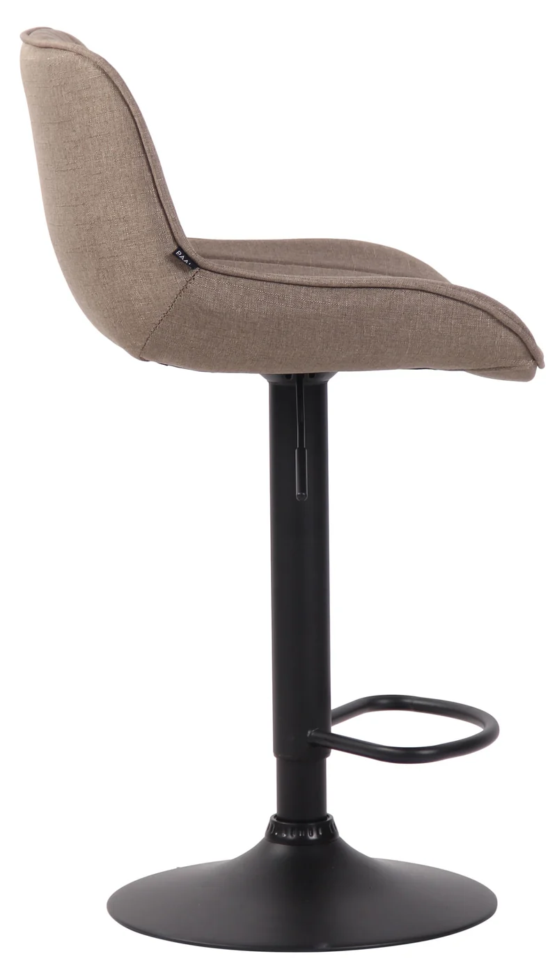 Tabouret de bar chaise haute x1 en tissu taupe coutures verticales support en métal noir 10_0005119