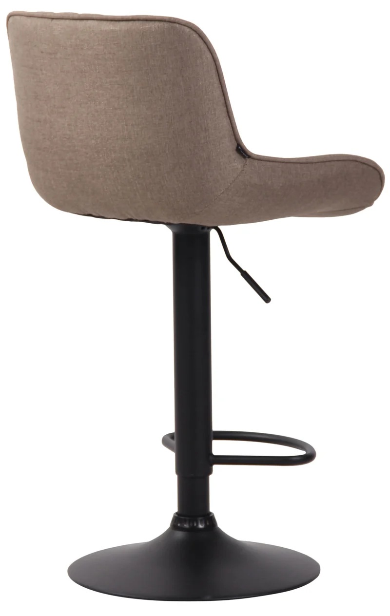 Tabouret de bar chaise haute x1 en tissu taupe coutures verticales support en métal noir 10_0005119