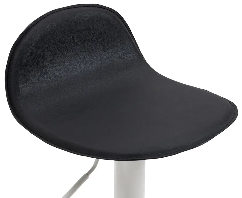 Tabouret de bar x1 avec repose-pieds en PVC noir pied trompète en métal blanc 10_0005073