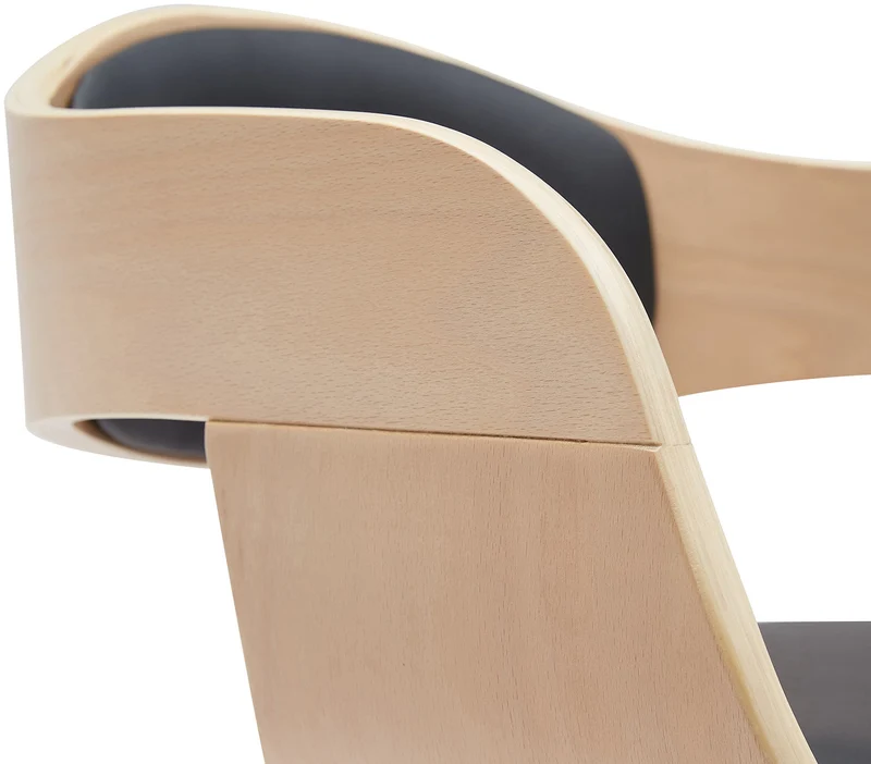 Tabouret de bar x1 design scandinave en PVC noir et structure en bois clair pieds métal noir 10_0005035