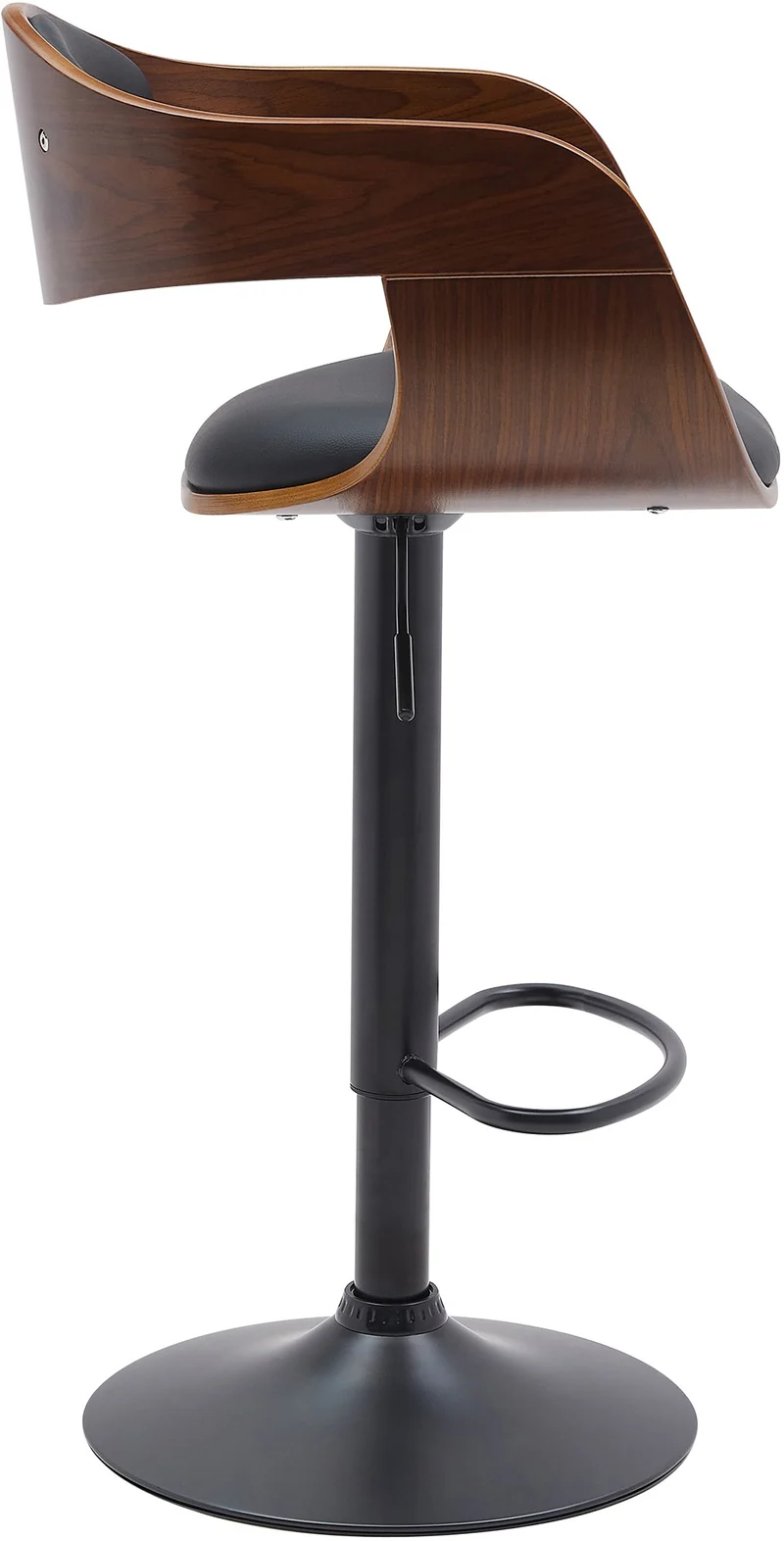 Tabouret de bar x1 design scandinave en PVC noir et structure en bois noyer pieds métal noir 10_0005036