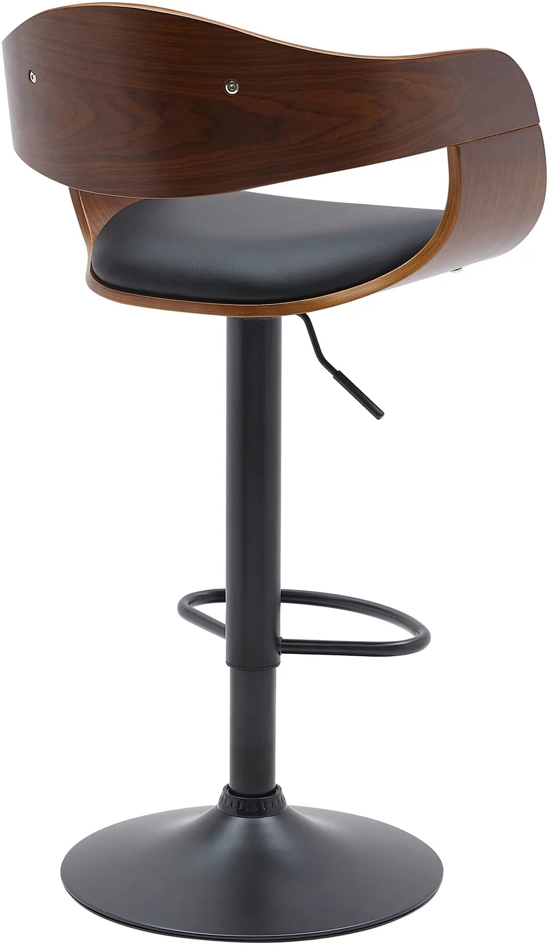 Tabouret de bar x1 design scandinave en PVC noir et structure en bois noyer pieds métal noir 10_0005036