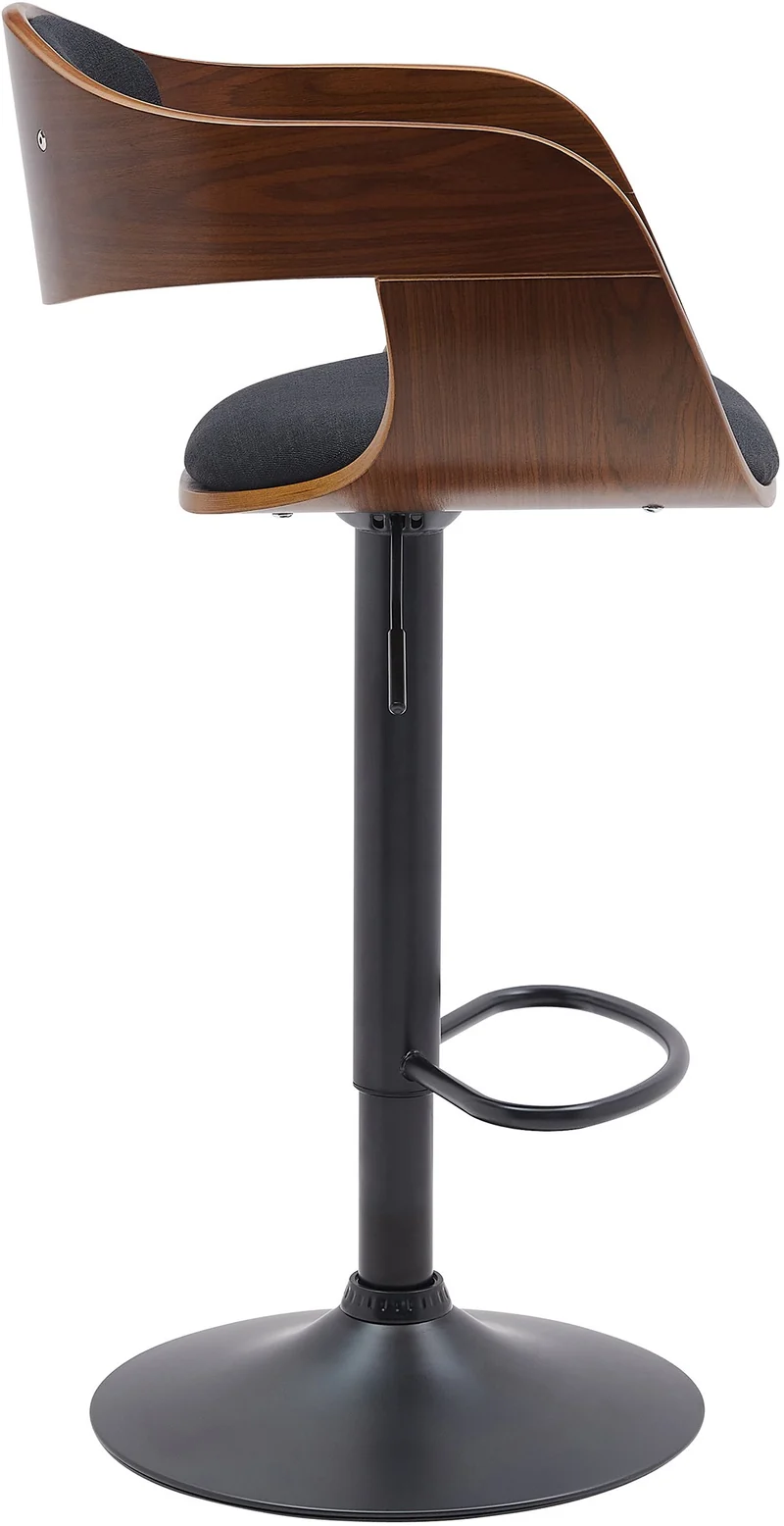 Tabouret de bar x1 design scandinave en tissu noir et structure en bois noyer pieds métal noir 10_0005038