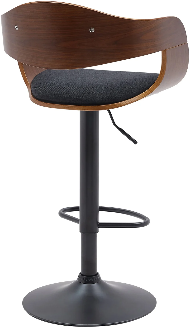 Tabouret de bar x1 design scandinave en tissu noir et structure en bois noyer pieds métal noir 10_0005038