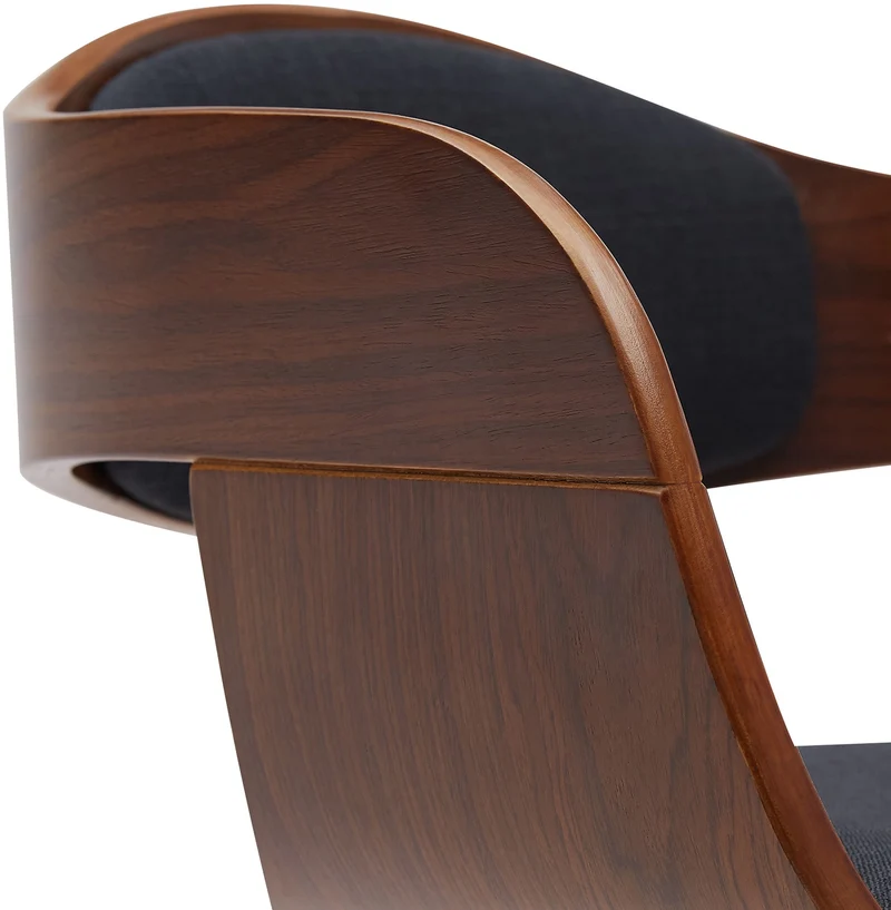 Tabouret de bar x1 design scandinave en tissu noir et structure en bois noyer pieds métal noir 10_0005038