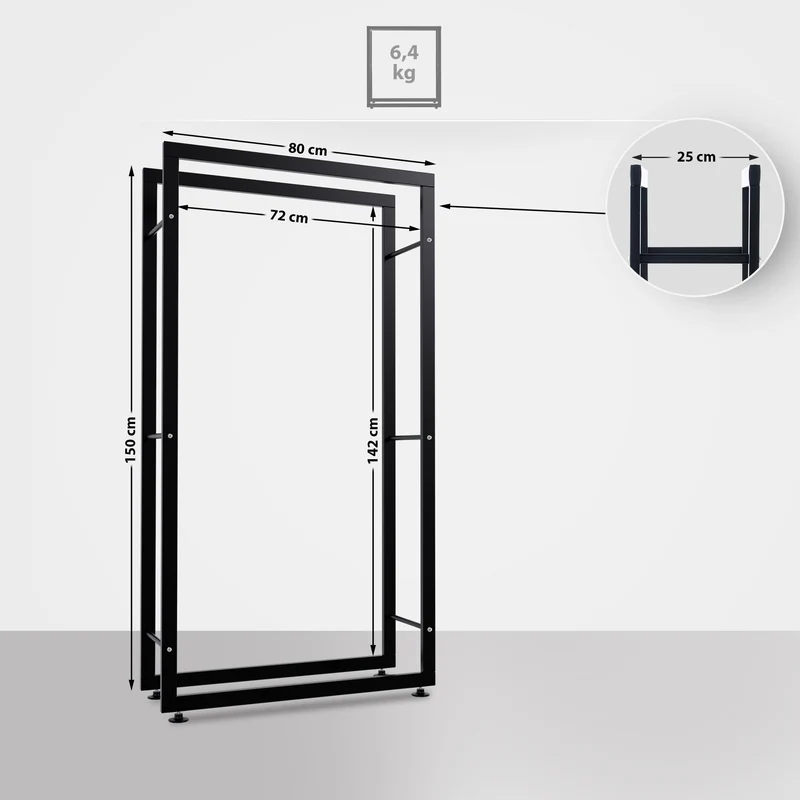 Range-bûches étagère support bois de cheminée 150x80x25 cm métal noir 10_0003560