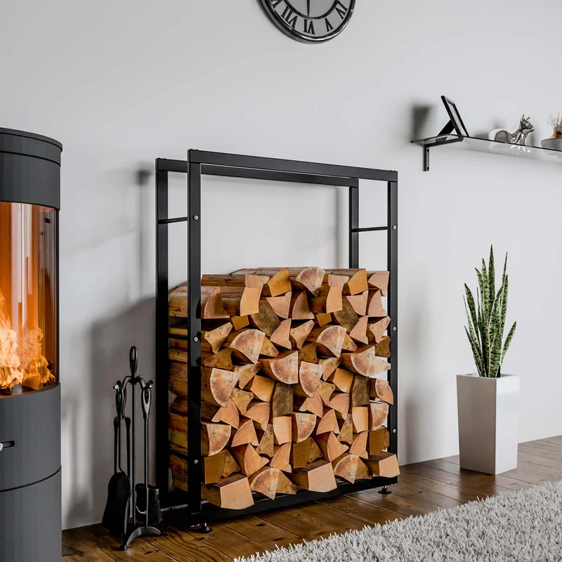 Range-bûches étagère support bois de cheminée 150x80x25 cm métal noir 10_0003560