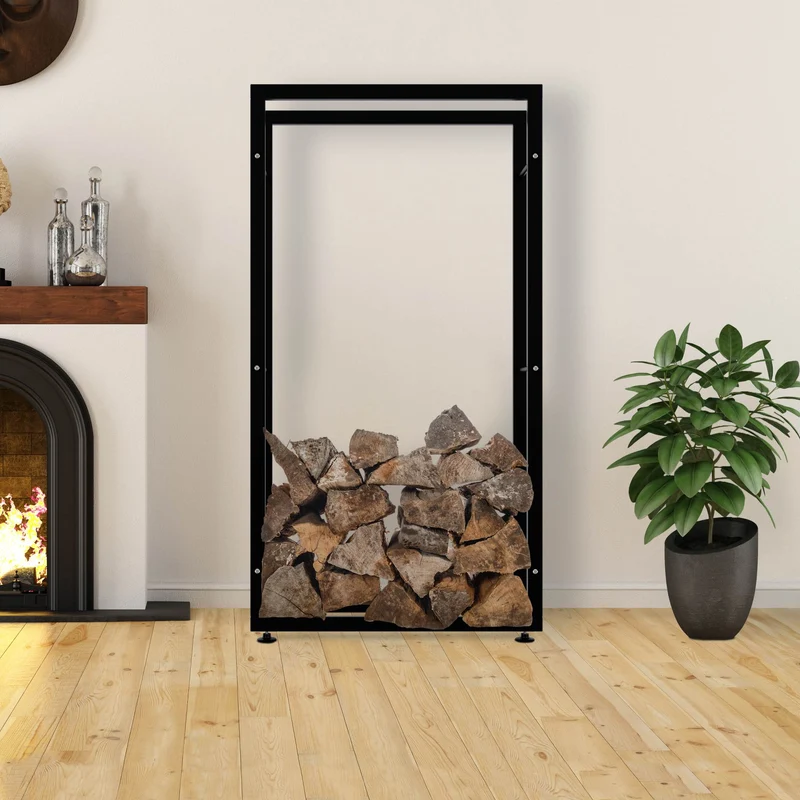 Range-bûches étagère support bois de cheminée 150x80x25 cm métal noir 10_0003560