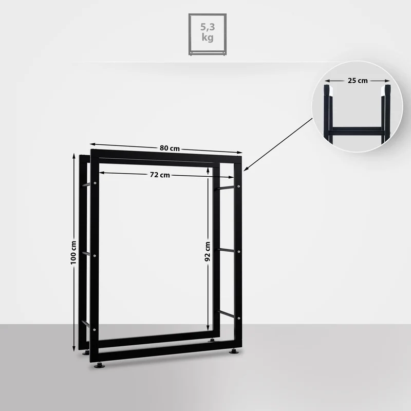 Range-bûches étagère support bois de cheminée 100x80x25 cm métal noir 10_0003558