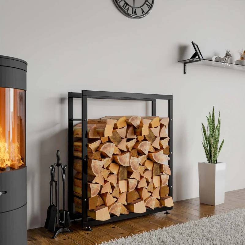Range-bûches étagère support bois de cheminée 100x80x25 cm métal noir 10_0003558