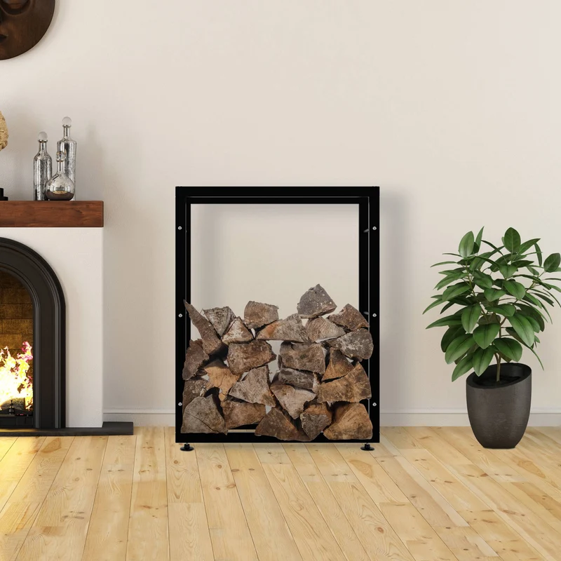 Range-bûches étagère support bois de cheminée 100x80x25 cm métal noir 10_0003558