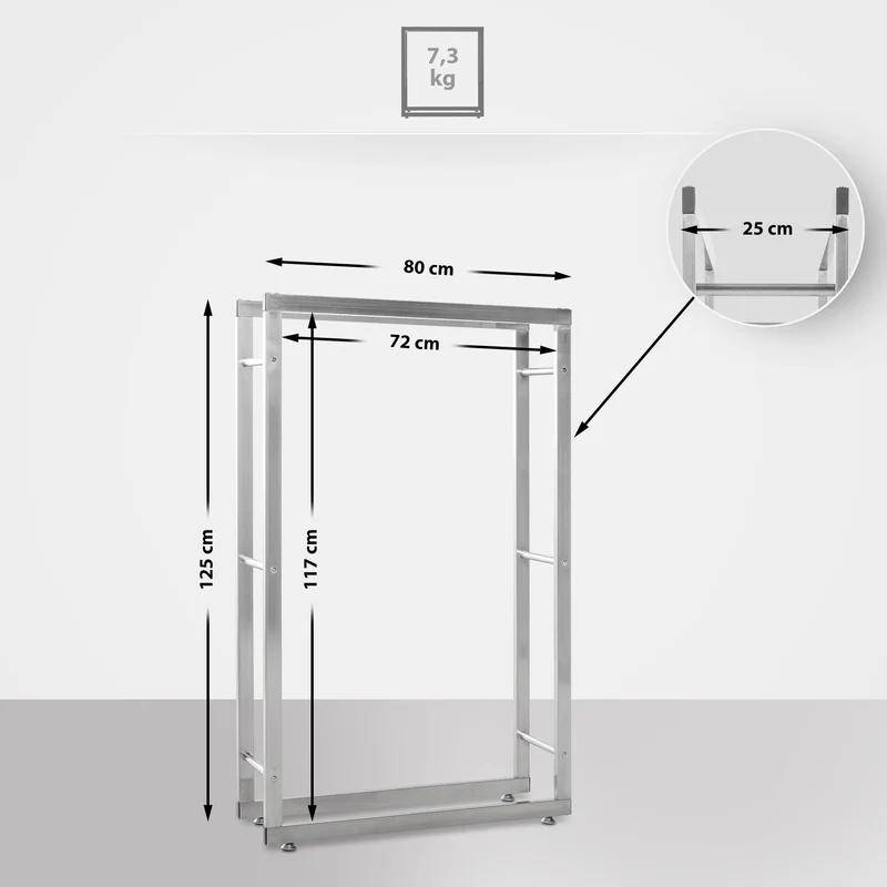 Range-bûches étagère support bois de cheminée 125x80x25 cm en acier inoxydable 10_0003559