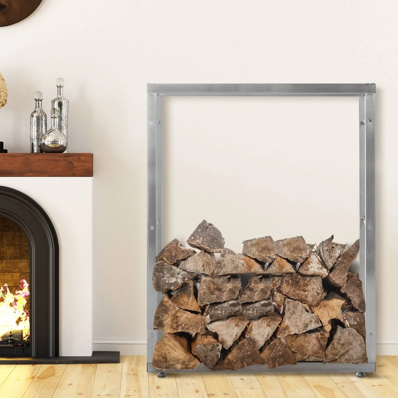 Range-bûches étagère support bois de cheminée 125x100x25 cm en acier inoxydable 10_0003547