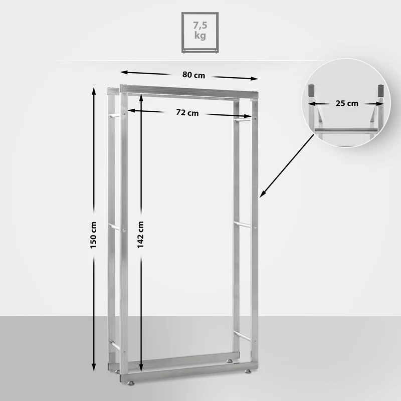 Range-bûches étagère support bois de cheminée 150x80x25 cm en acier inoxydable 10_0003561