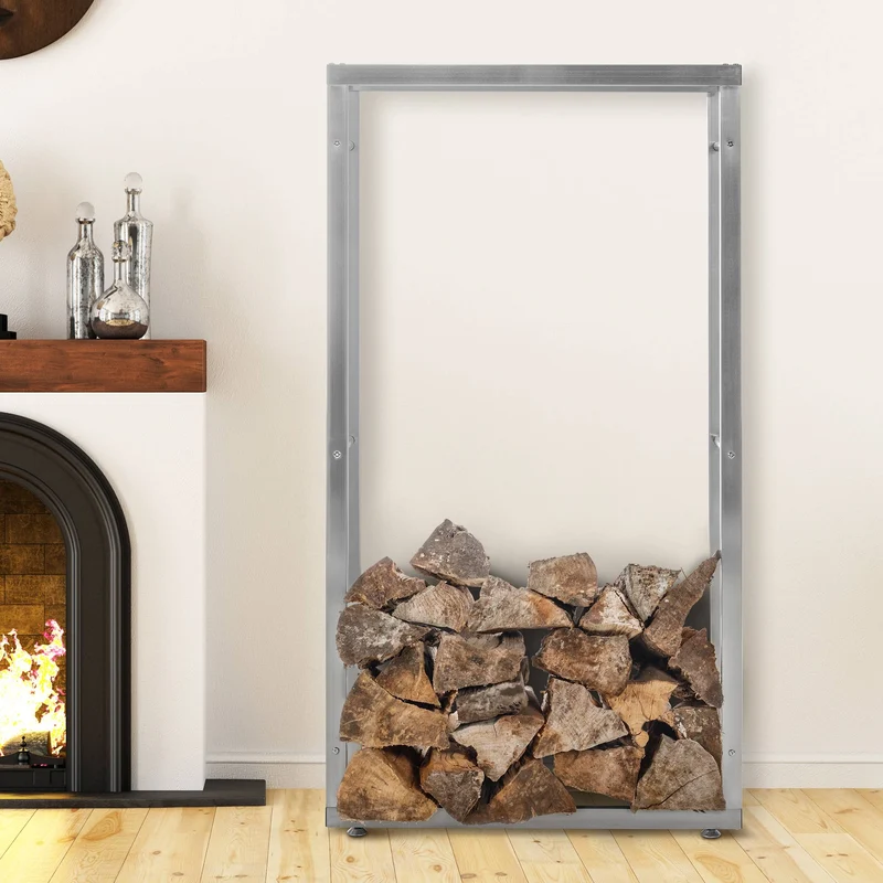 Range-bûches étagère support bois de cheminée 150x80x25 cm en acier inoxydable 10_0003561