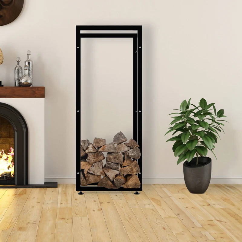 Range-bûches étagère support bois de cheminée 150x60x25 cm métal noir 10_0003556