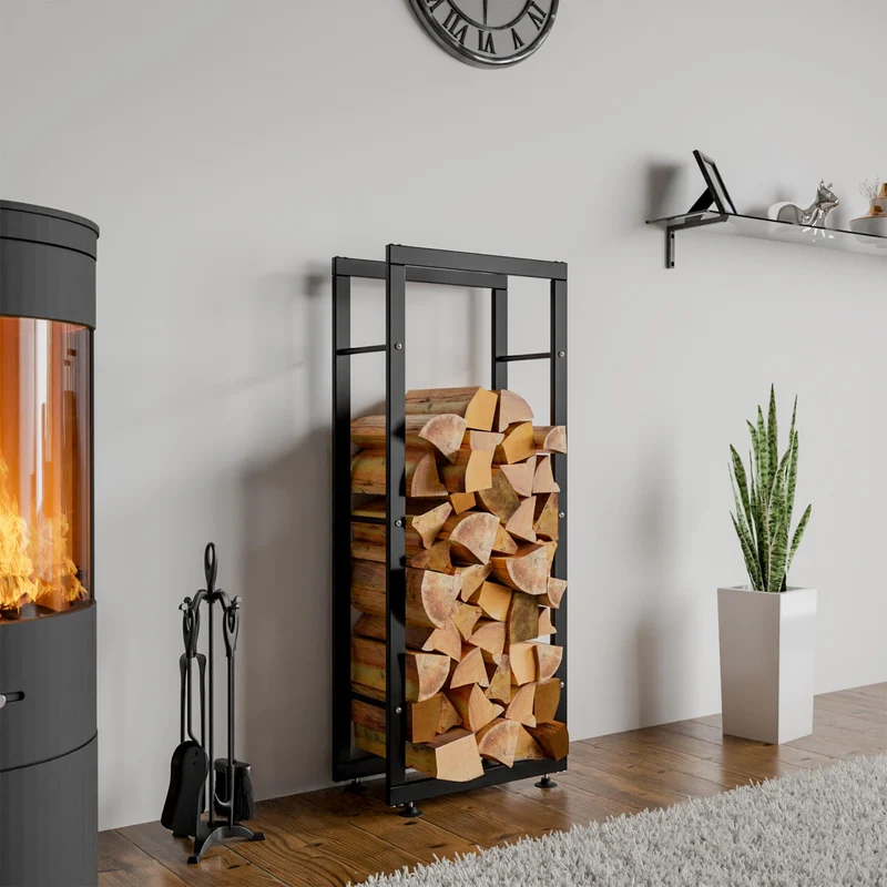 Range-bûches étagère support bois de cheminée 150x40x25 cm métal noir 10_0003554