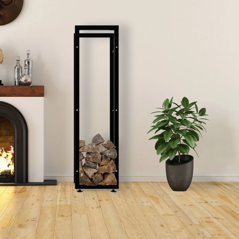 Range-bûches étagère support bois de cheminée 150x40x25 cm métal noir 10_0003554