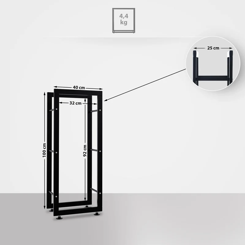 Range-bûches étagère support bois de cheminée 100x40x25 cm métal noir 10_0003553