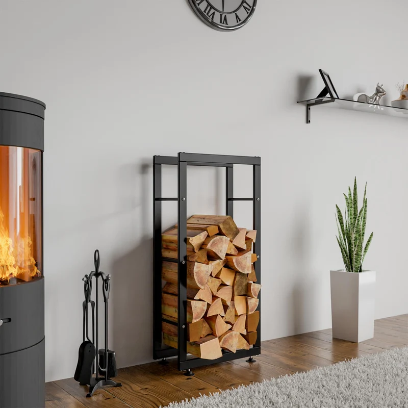 Range-bûches étagère support bois de cheminée 100x40x25 cm métal noir 10_0003553