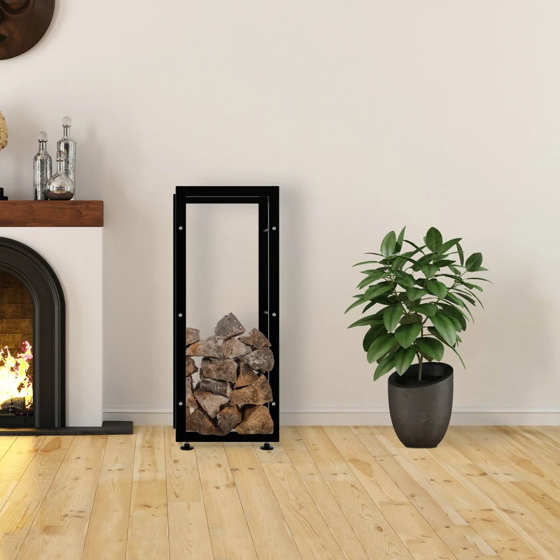 Range-bûches étagère support bois de cheminée 100x40x25 cm métal noir 10_0003553
