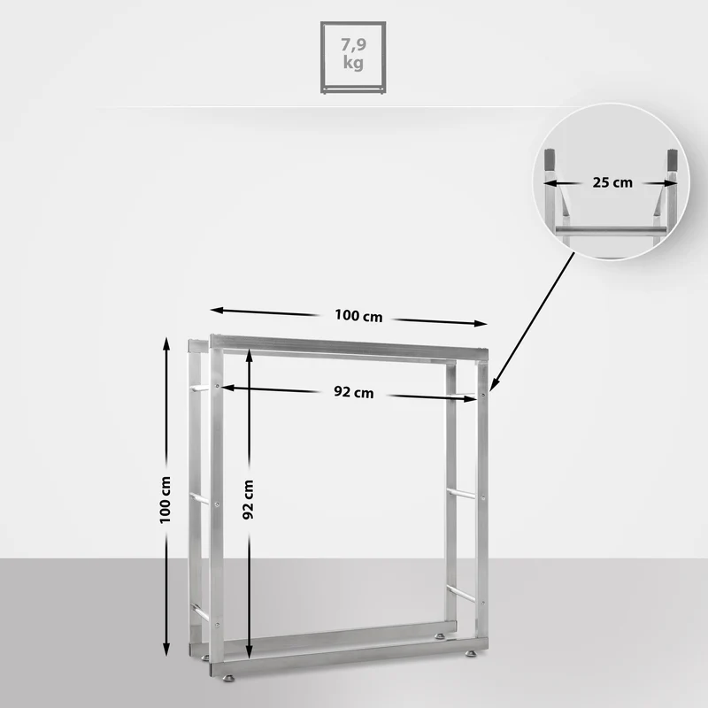 Range-bûches étagère support bois de cheminée 100x100x25 cm en acier inoxydable 10_0003546