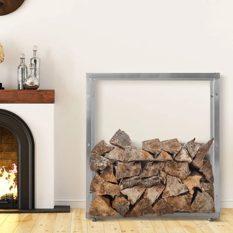 Range-bûches étagère support bois de cheminée 100x100x25 cm en acier inoxydable 10_0003546