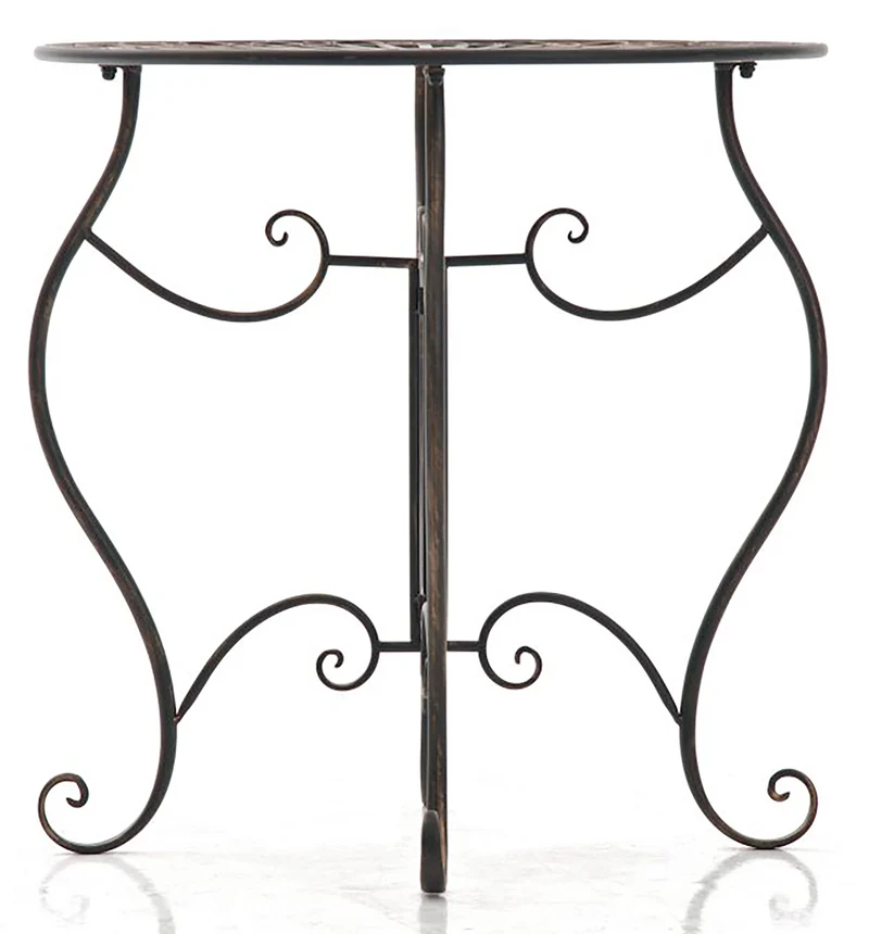 Table de jardin ronde style rustique en fer forgé bronze 10_0003042