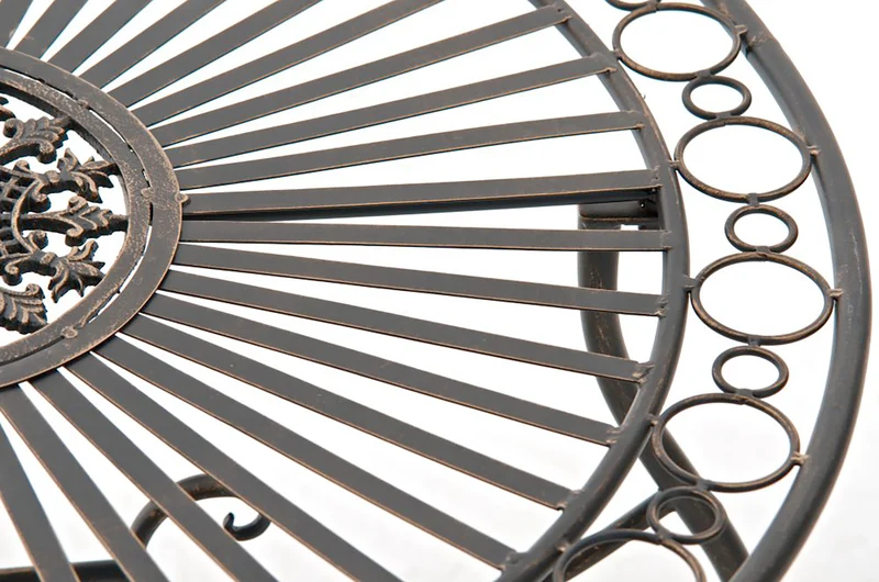 Table de jardin ronde style rustique en fer forgé bronze 10_0003042