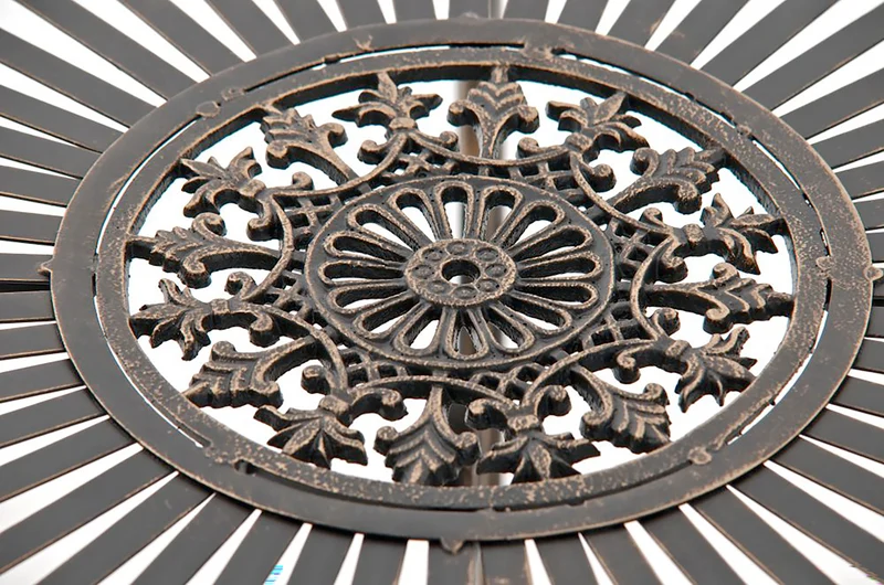 Table de jardin ronde style rustique en fer forgé bronze 10_0003042