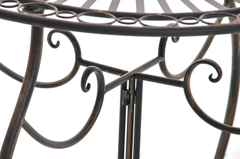 Table de jardin ronde style rustique en fer forgé bronze 10_0003042