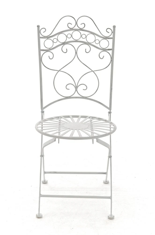 Chaise de jardin terrasse balcon design rustique en fer forgé blanc vieilli 10_0003005