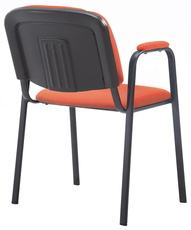 Chaise visiteur avec accoudoirs intégrés zone d'attente en tissu rouge piètement à 4 pieds en métal noir 10_0003385