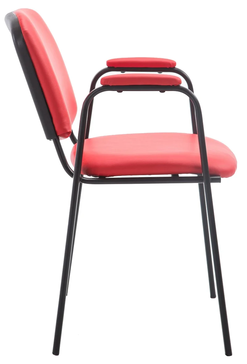 Chaise visiteur avec accoudoirs intégrés zone d'attente en PVC rouge piètement à 4 pieds en métal noir 10_0003378