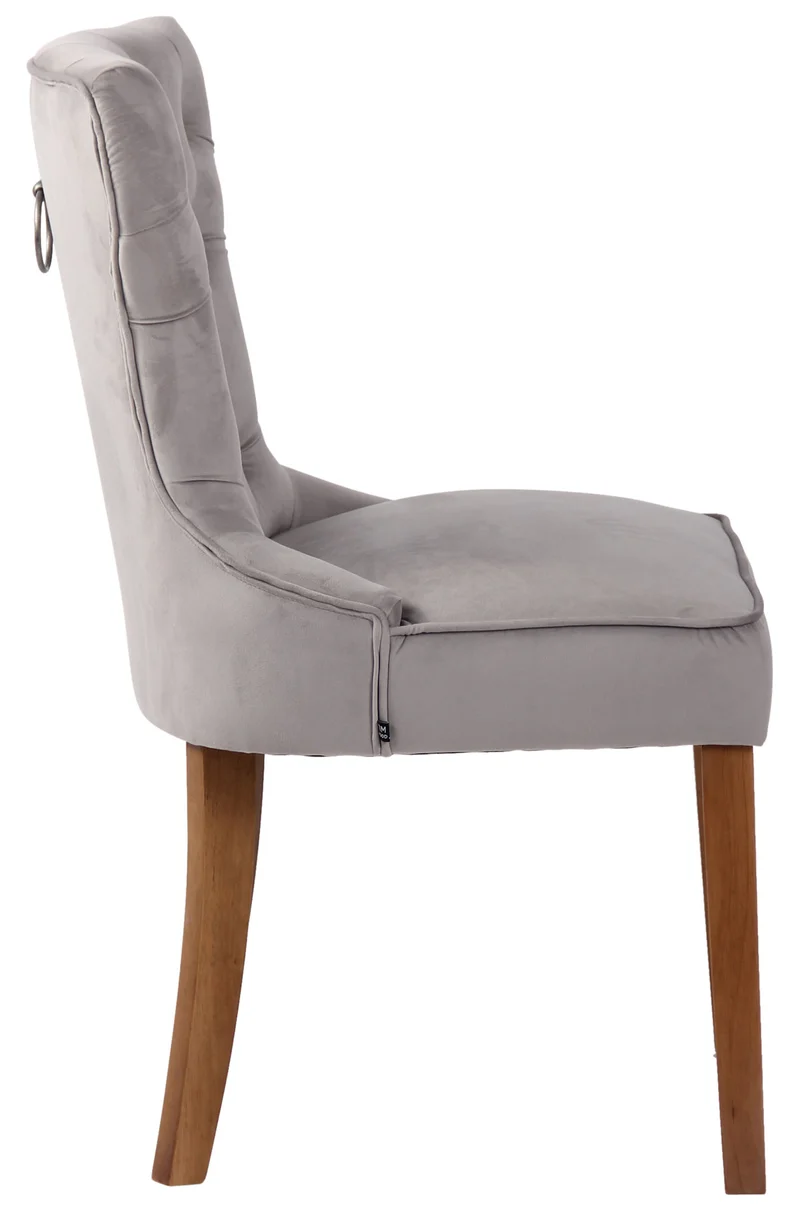 Chaise de salle à manger x 1 style Chesterfield dossier capitonné en velours gris et pieds en bois clair 10_0003737