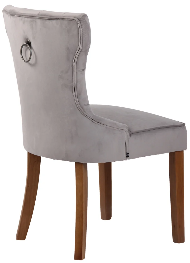 Chaise de salle à manger x 1 style Chesterfield dossier capitonné en velours gris et pieds en bois clair 10_0003737
