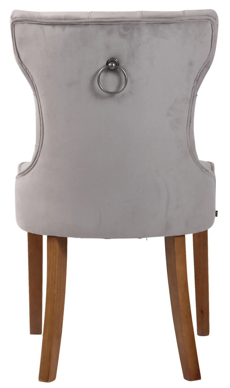 Chaise de salle à manger x 1 style Chesterfield dossier capitonné en velours gris et pieds en bois clair 10_0003737