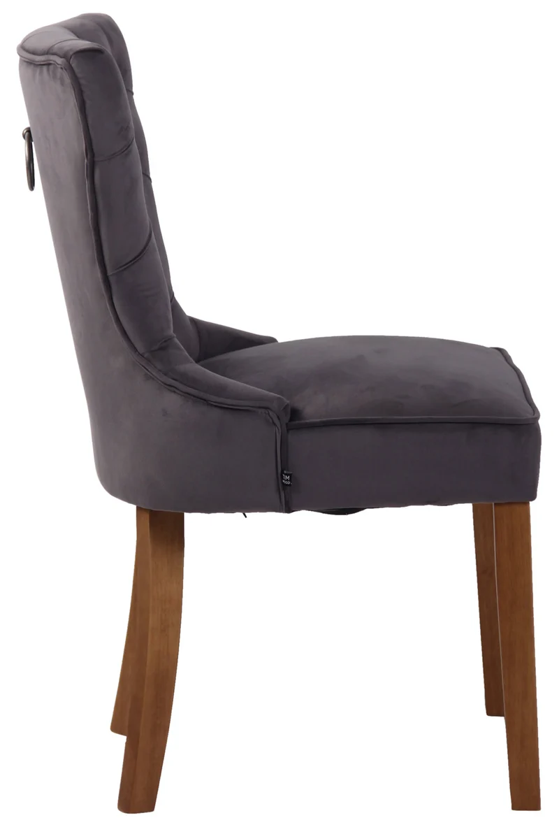 Chaise de salle à manger x 1 style Chesterfield dossier capitonné en velours gris et pieds en bois clair 10_0003736