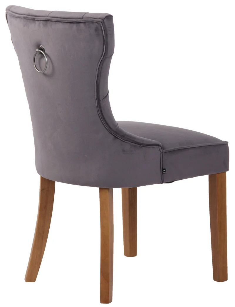 Chaise de salle à manger x 1 style Chesterfield dossier capitonné en velours gris et pieds en bois clair 10_0003736