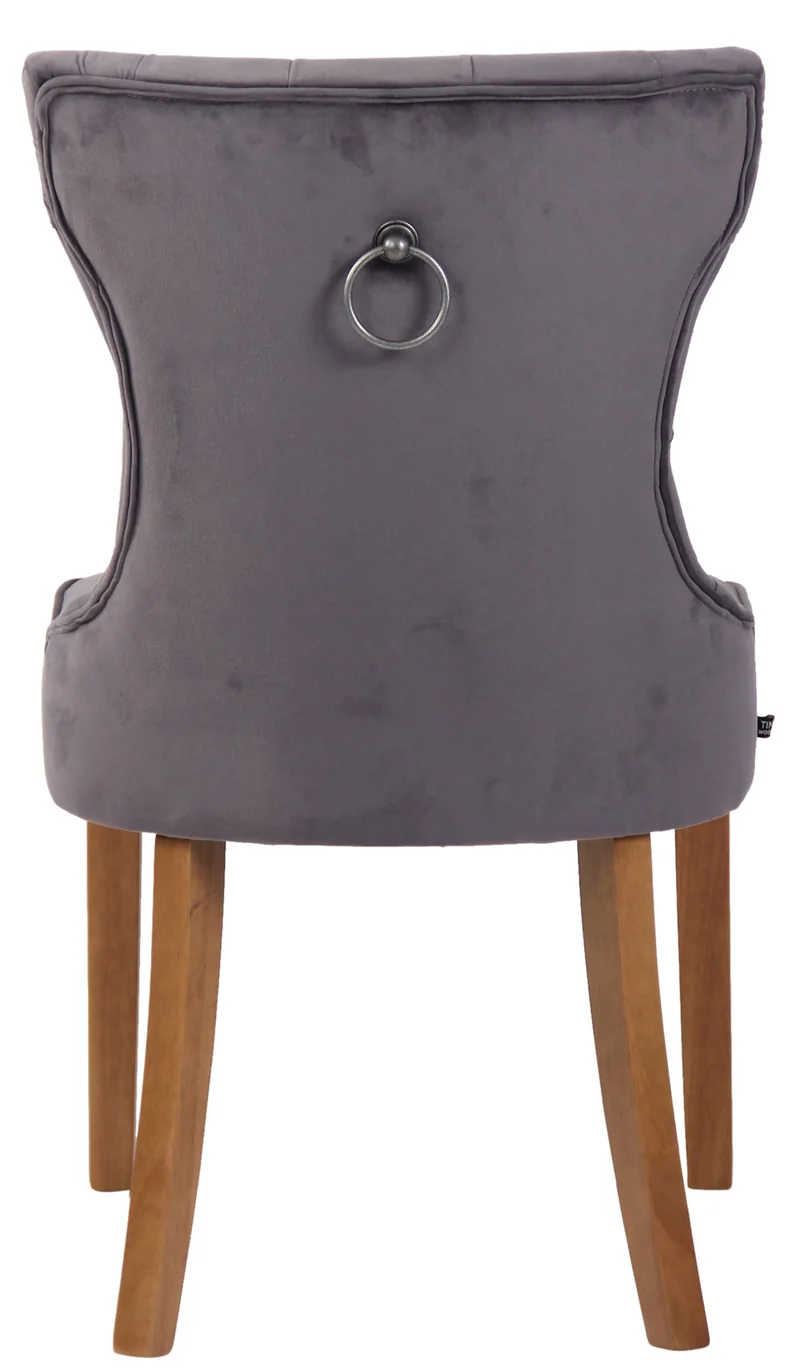 Chaise de salle à manger x 1 style Chesterfield dossier capitonné en velours gris et pieds en bois clair 10_0003736