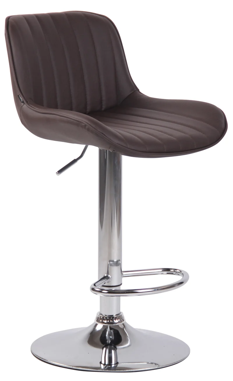 Lot de 2 tabourets de bar chaises hautes en PVC marron coutures verticales support en métal chromé 10_0004273