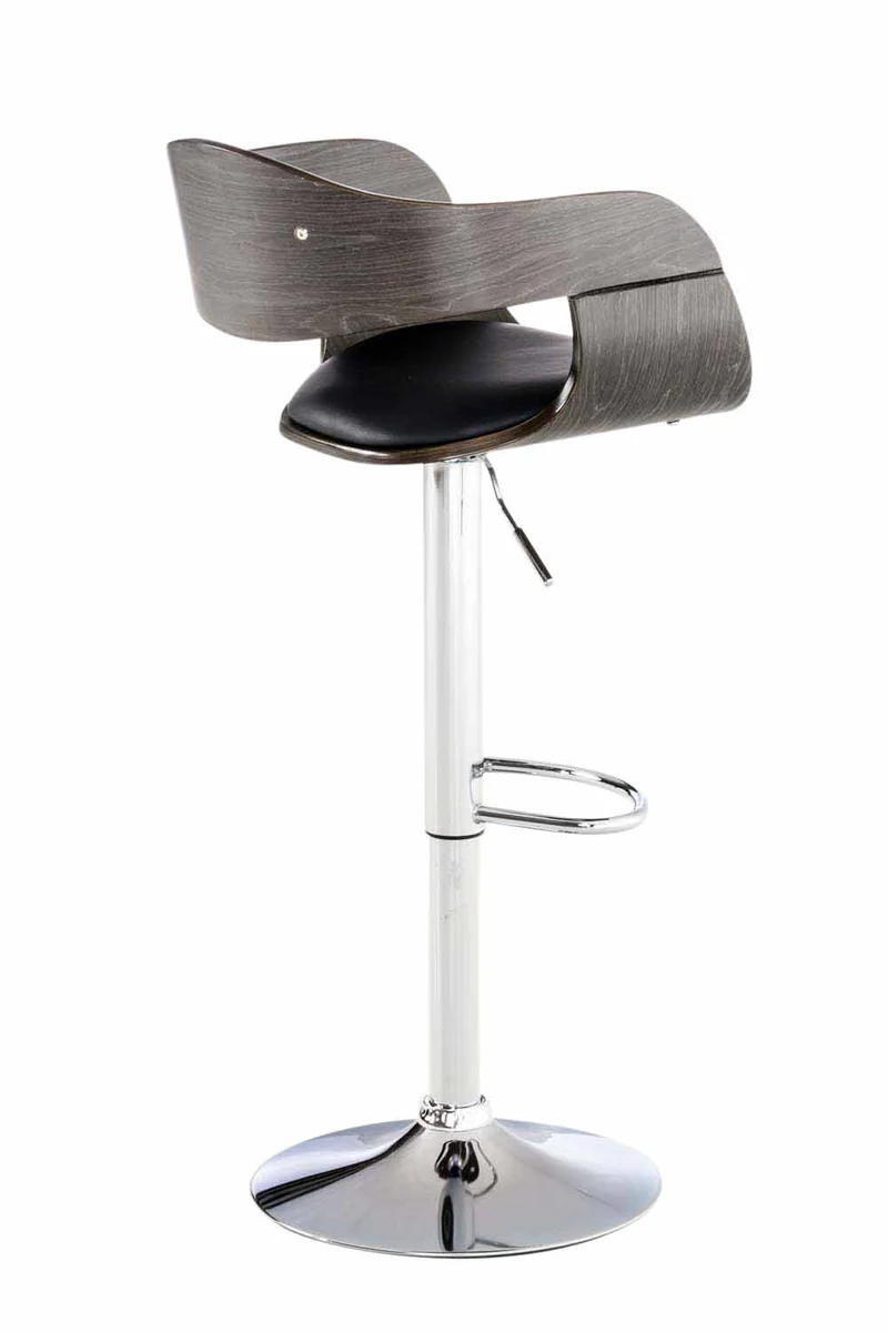 Lot de 2 tabourets de bar design scandinave en PVC noir et structure en bois gris 10_0004245