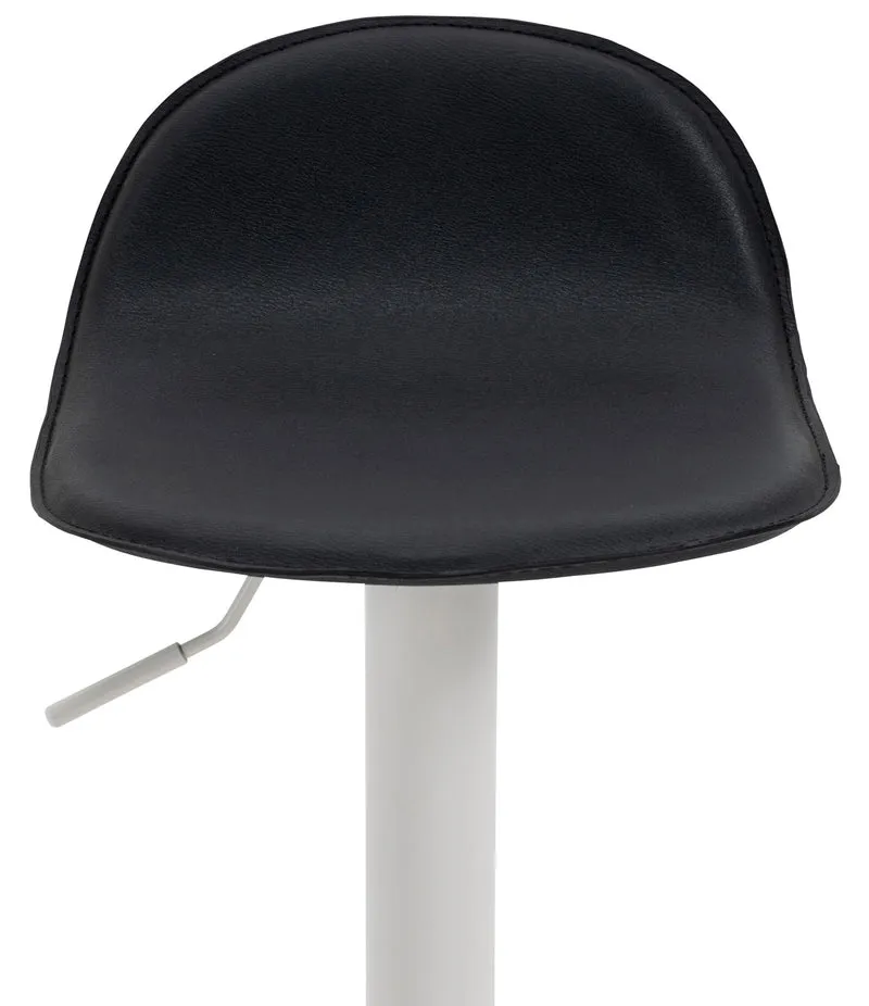 Lot de 2 tabourets de bar avec repose-pieds en PVC noir pied trompète en métal blanc 10_0004262