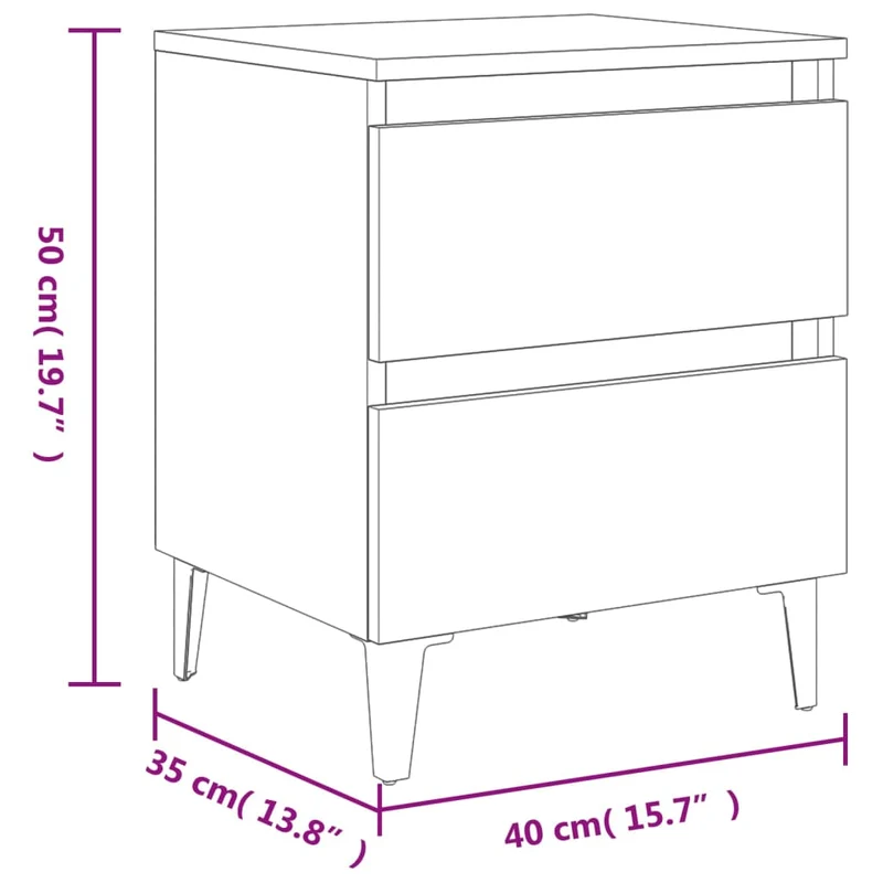 Table de chevet avec deux tiroirs 40 x 35 x 50 cm bois d'ingénierie couleur chêne DEC033834