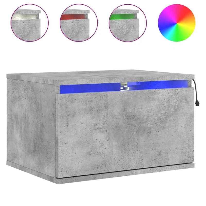 Lot de 2 tables de chevet murales avec lumières LED tiroir en bois d'ingénierie gris DEC036158