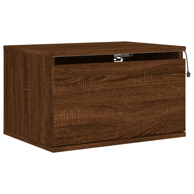 Lot de 2 tables de chevet murales avec lumières LED et tiroir en bois d'ingénierie marron DEC036137