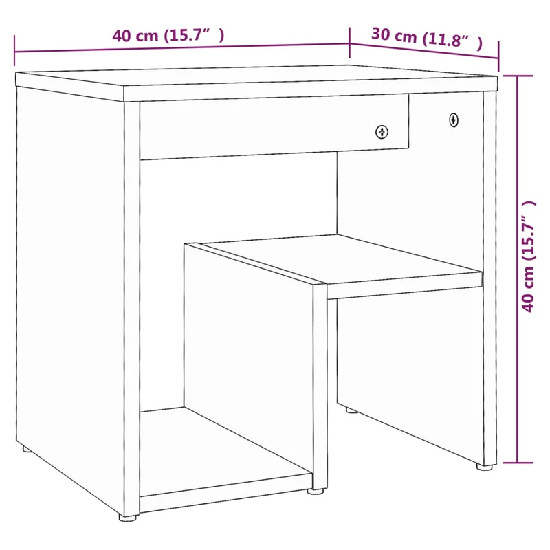 Lot de 2 tables de chevet avec étagère 40 x 30 x 40 cm bois ingénierie gris DEC035663